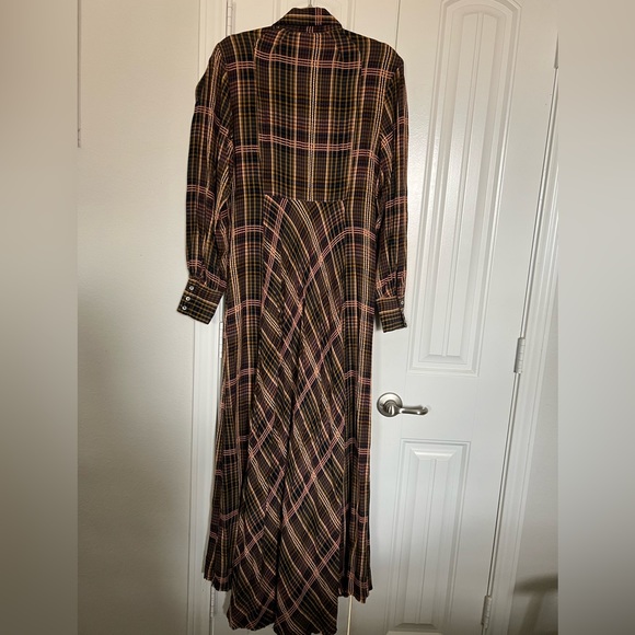 FP Free People Plaid Button Down Front Long Sleeve Maxi Dress Size Small - Picture 3 of 5